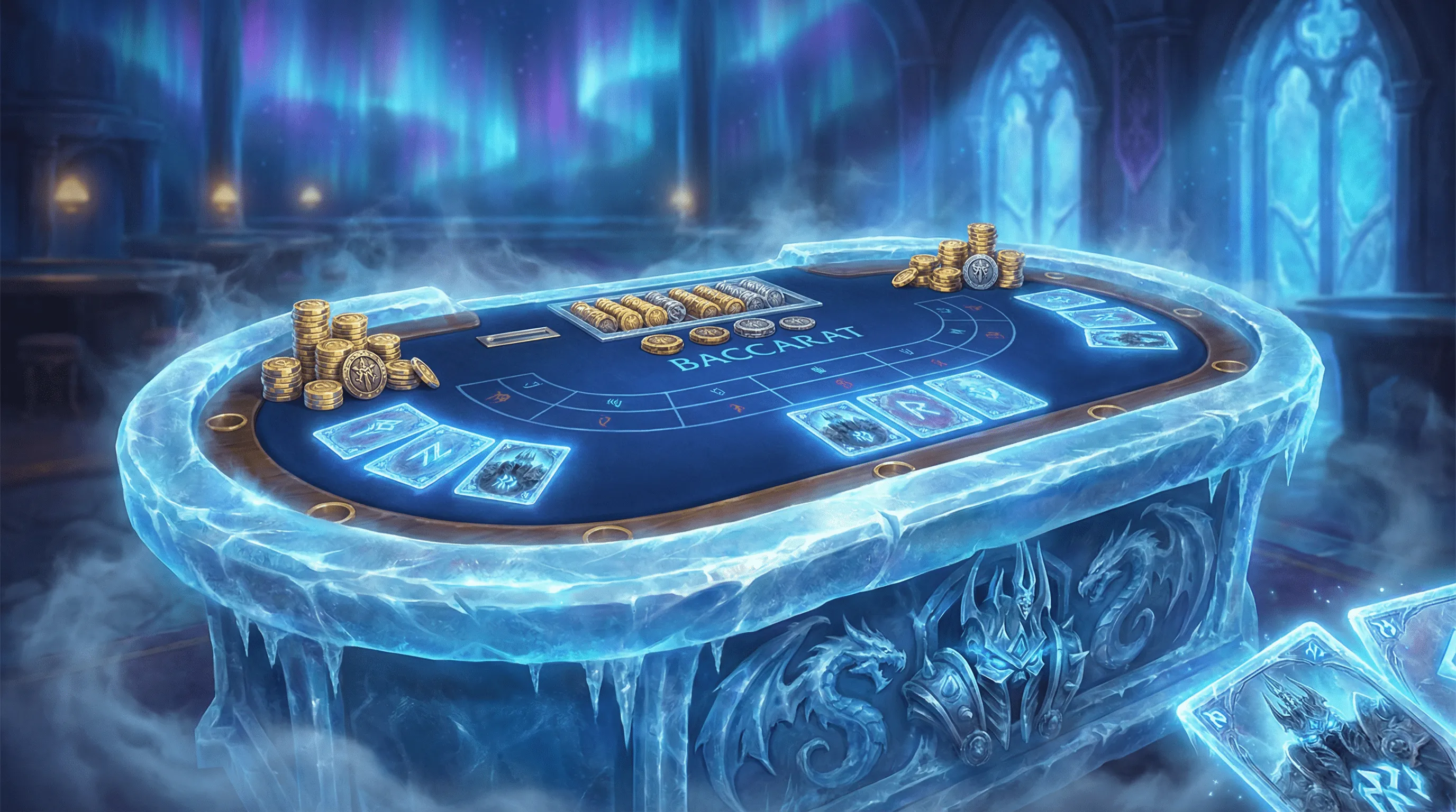 Mesa de Bacará luxuosa com cristais de gelo no stakebet